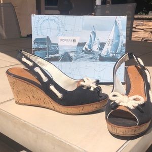 Sperry Southport Black Canvas Wedges